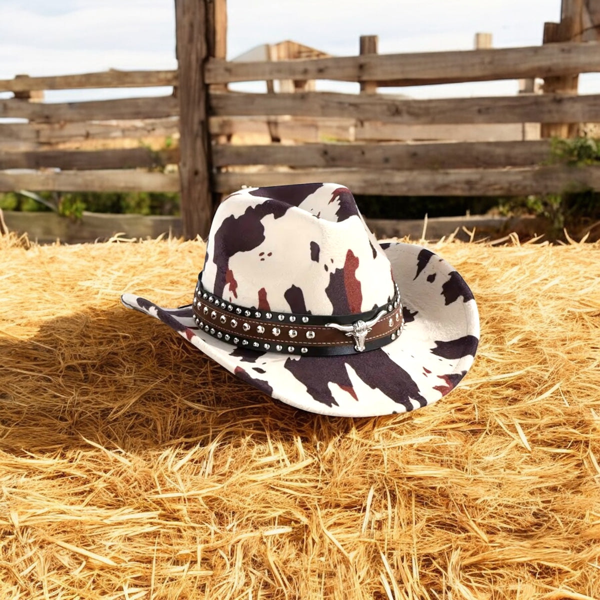 Cow Print Cowboy Hat – Classique Feathers - Main Image