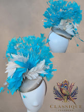 Load image into Gallery viewer, Turquoise &amp; Silver Feather Fascinator
