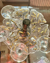 Load image into Gallery viewer, 6 Wine Glass &amp; Wine Bottle Holder with Spent Ammunition &amp; Steel Shot
