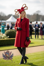 Load image into Gallery viewer, Rhonda - Red Fascinator with pheasant &amp; guinea fowl feathers
