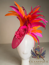 Load image into Gallery viewer, Pink &amp; Orange Feather Fascinator
