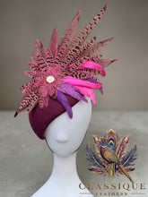 Load image into Gallery viewer, Wine, pink, purple feather teardrop fascinator
