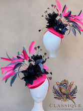 Load image into Gallery viewer, Navy &amp; Pink Feather Fascinator

