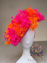 Load image into Gallery viewer, Extravagant Pink &amp; Orange Feather Fascinator
