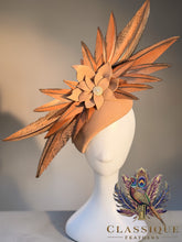 Load image into Gallery viewer, Extravagant Feather Teardrop Fascinator - Camel
