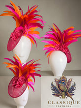 Load image into Gallery viewer, Pink &amp; Orange Feather Fascinator
