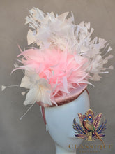 Load image into Gallery viewer, Pink, White &amp; Ivory Feather Fascinator
