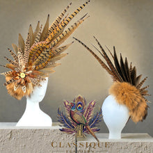Load image into Gallery viewer, Extravagant Fur &amp; Feather Fascinator extra long feathers
