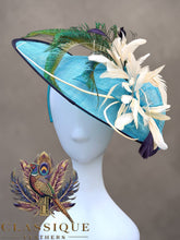 Load image into Gallery viewer, Teal, Navy &amp; Cream Fascinator
