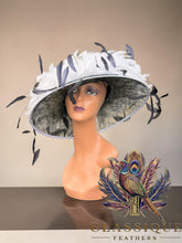 Load image into Gallery viewer, Exclusive Extravagant Dark Navy and White Fascinator
