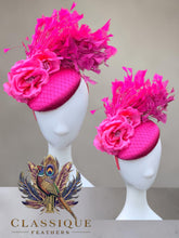 Load image into Gallery viewer, Ombre Pinks Feather &amp; Flower Fascinator
