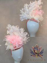 Load image into Gallery viewer, Pink, White &amp; Ivory Feather Fascinator
