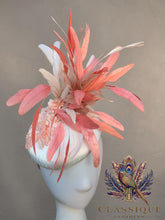 Load image into Gallery viewer, Peach &amp; Ivory Feather Fascinator
