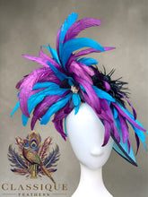 Load image into Gallery viewer, Teal Navy &amp; Purple Feather Fascinator
