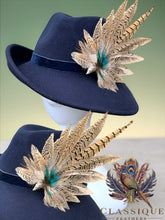 Load image into Gallery viewer, Sidesweep Fedora with Velvet Band &amp; Feather Pin
