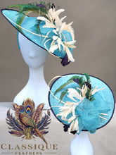 Load image into Gallery viewer, Teal, Navy &amp; Cream Fascinator
