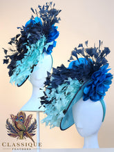 Load image into Gallery viewer, Blue Mix Feather Fascinator
