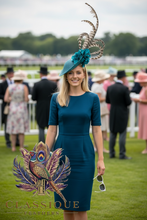Load image into Gallery viewer, Teal Flower &amp; Feather Fascinator
