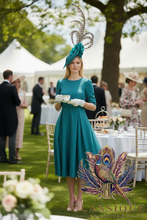 Load image into Gallery viewer, Teal Flower &amp; Feather Fascinator
