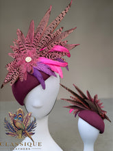 Load image into Gallery viewer, Wine, pink, purple feather teardrop fascinator
