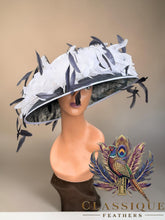 Load image into Gallery viewer, Exclusive Extravagant Dark Navy and White Fascinator
