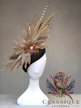 Load image into Gallery viewer, Black teardrop fascinator with pheasant and guinea fowl feathers
