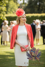 Load image into Gallery viewer, Cream fascinator with an exquisite coral feather flower
