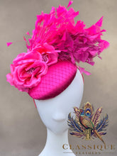 Load image into Gallery viewer, Ombre Pinks Feather &amp; Flower Fascinator
