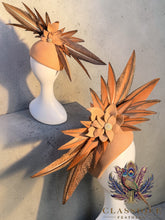 Load image into Gallery viewer, Extravagant Feather Teardrop Fascinator - Camel

