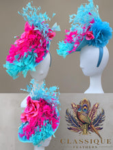 Load image into Gallery viewer, Pink Mint &amp; Blue Feather Fascinator
