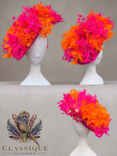 Load image into Gallery viewer, Extravagant Pink &amp; Orange Feather Fascinator
