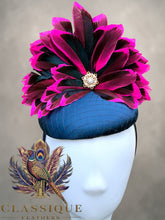 Load image into Gallery viewer, Pink &amp; Navy Duck Feather Fascinator
