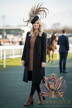 Load image into Gallery viewer, Black wool fascinator with a fabulous array of natural pheasant feathers
