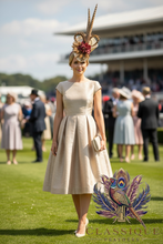 Load image into Gallery viewer, Cream &amp; Brown Feather &amp; Flower Fascinator
