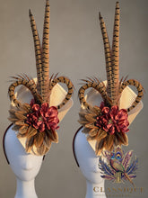 Load image into Gallery viewer, Cream &amp; Brown Feather &amp; Flower Fascinator
