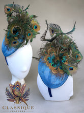 Load image into Gallery viewer, Beautiful Blue Peacock Fascinator
