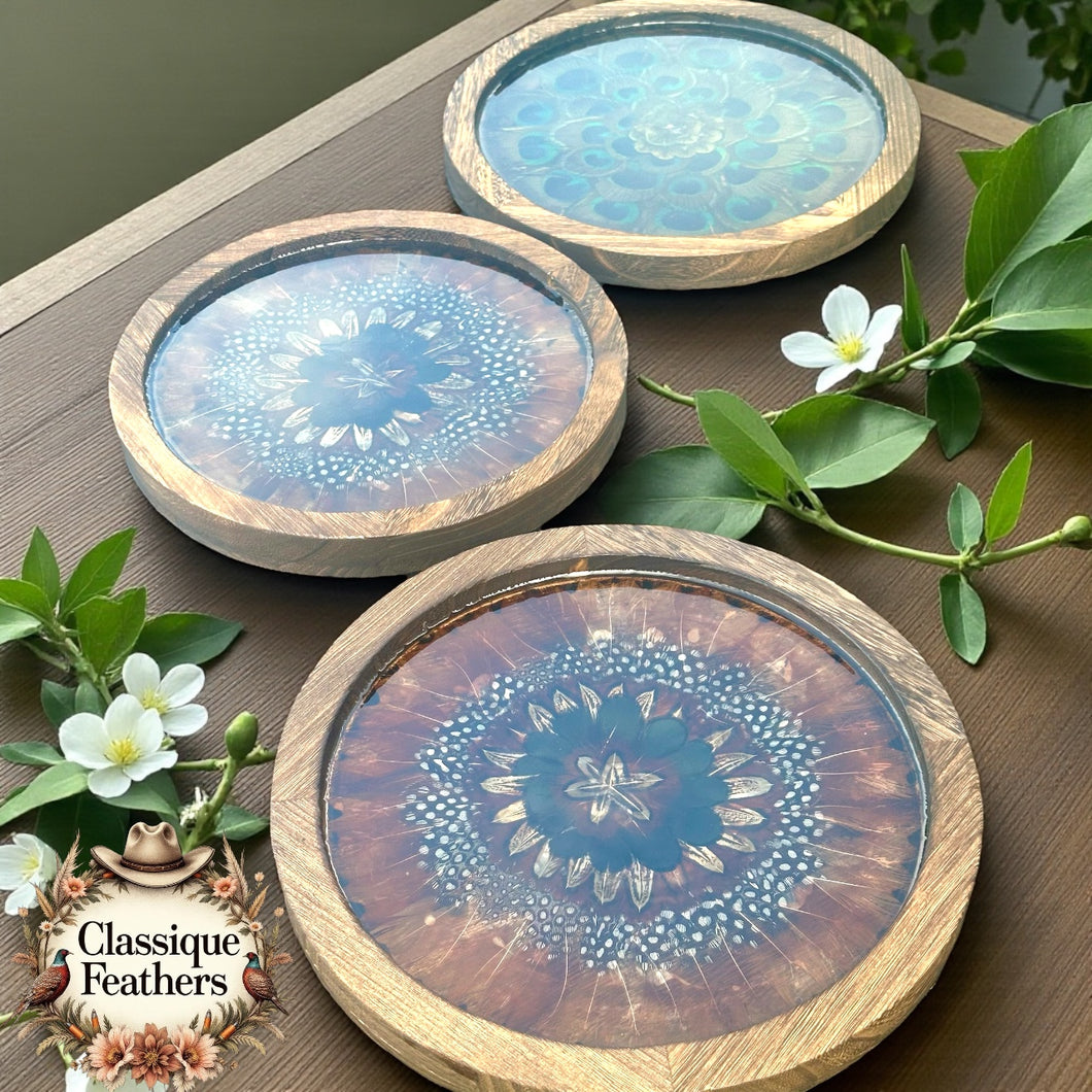 Feathered Reflections – Country Chic Resin Tray