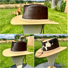 Load image into Gallery viewer, Cowhide Crown Leather Cowboy Hat
